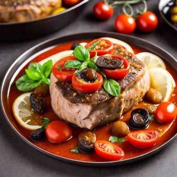 Запеченая телятина с помидорами и черносливом